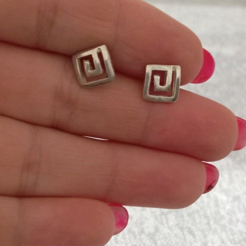 Silver 925 earrings small, square, new