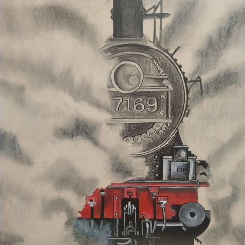O Dromos tis Nostalgias charcoal and acrylic painting 60x65 cm new