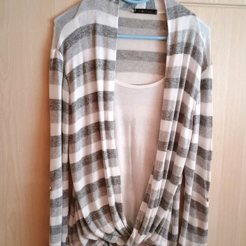 Wrap blouse used, white and gray, with integrated top