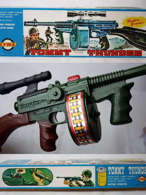 Vintage 70's Tommy Gun Thunder Lyra battery-operated automatic toy gun not working