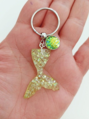 Mermaid tail keychain new stainless steel with resin and glitter