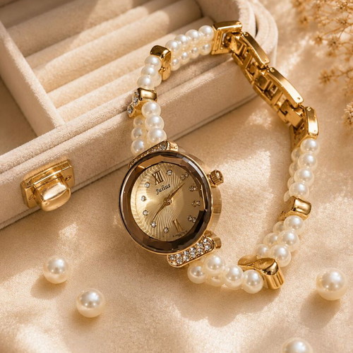 JULIUS women's watch with pearls and gold details like new