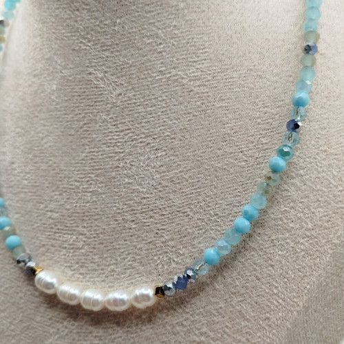 Handmade necklace with crystal, pearl, hematite and stainless steel, new