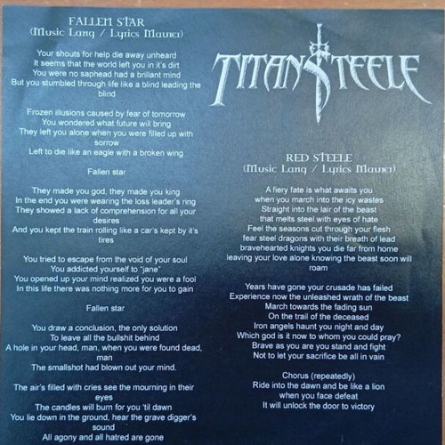 Titan Steele Fallen Star Red Steele 7' vinyl like new, metal