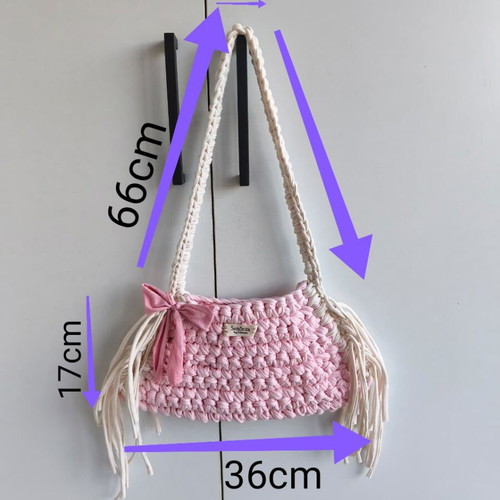 Handmade shoulder bag, combed cotton yarn, beige and pink, new