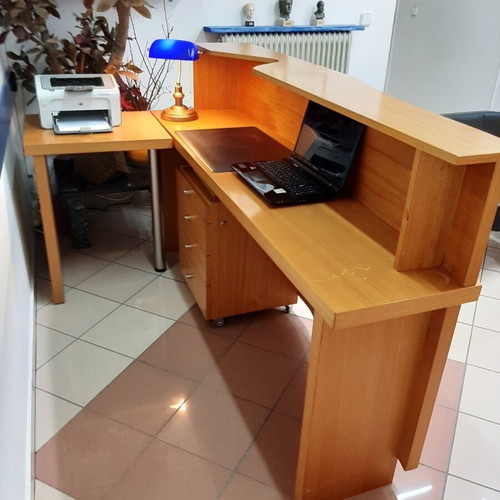 Professional reception desk used, made of beech with 4 drawers