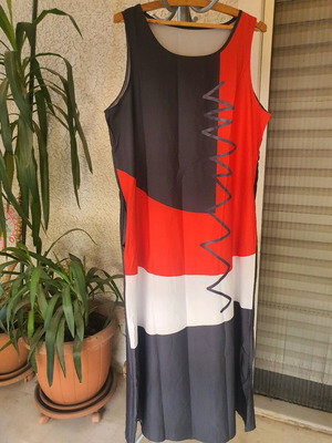 Maxi dress XL new, black and gray viscose fabric