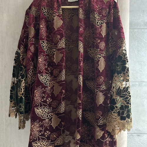 Nidodileda Velvet Crochet Kimono Blazer with Belt