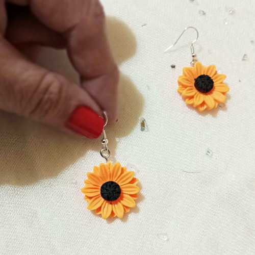 Sunflower Earrings new, acrylic resin, yellow and brown