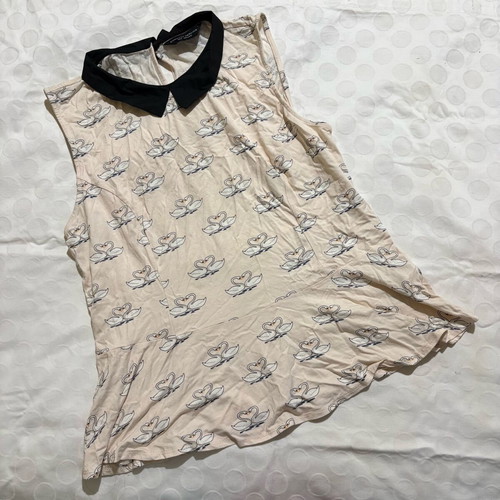 Dorothy Perkins vintage sleeveless blouse with swan prints, like new, size S