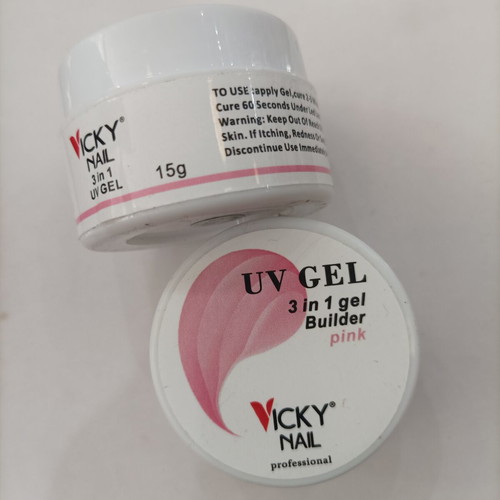 Vicky Nail UV Gel 3 in 1 Builder ροζ, σετ 2 τεμ.