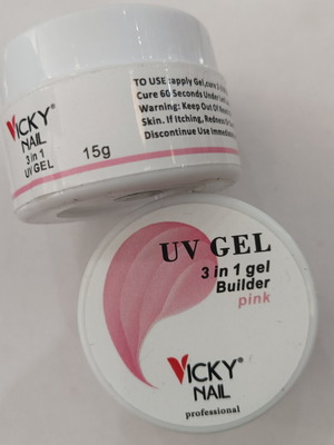 Vicky Nail UV Gel 3 in 1 Builder ροζ, σετ 2 τεμ.