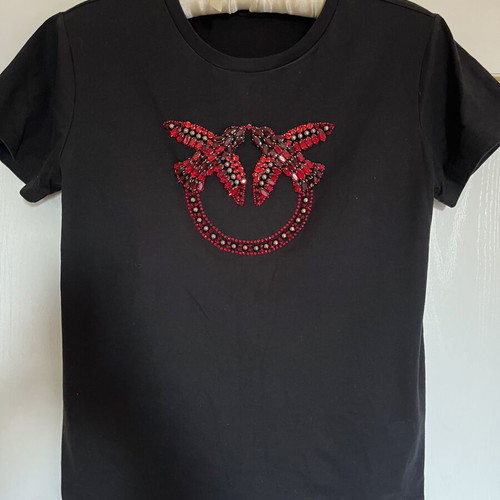 Pinko t-shirt with rhinestone logo, black and red, size S