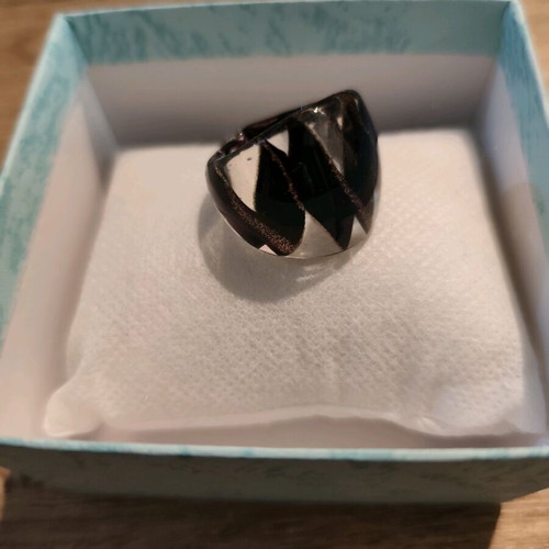 Murano Glass ring new, modern black and gold design