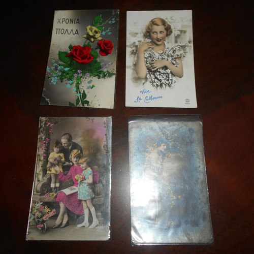 Prewar festive postcards used, pack of 15, some Greek-written