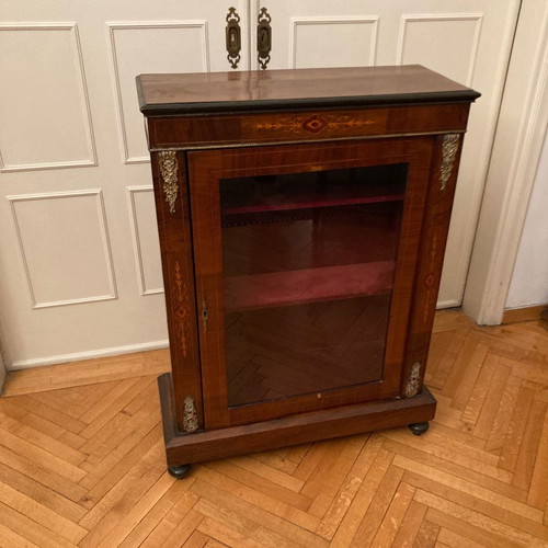 Marquetry display cabinet used, walnut with velvet lining