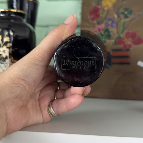 Vintage Dong Tam black small vase with flowers and nightingales, used