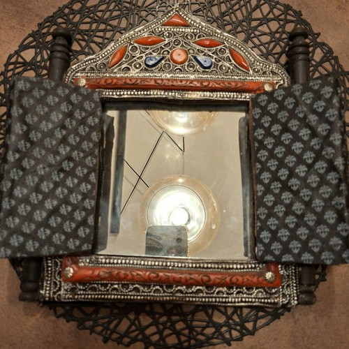 Vintage Moroccan Hand Crafted Silver Mirror used