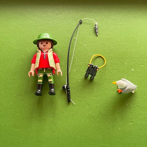 Playmobil Fisherman Figure like new with fishing rod, seagull and binoculars
