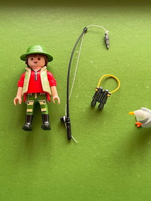 Playmobil Fisherman Figure like new with fishing rod, seagull and binoculars