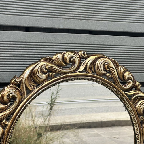 Vintage round wall mirror Baroque gold tone used