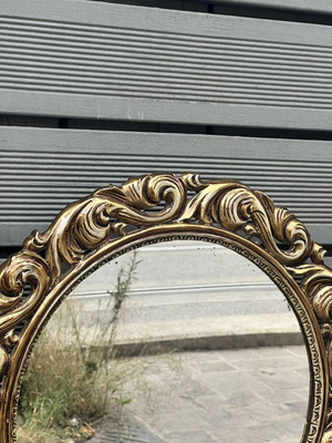 Vintage round wall mirror Baroque gold tone used