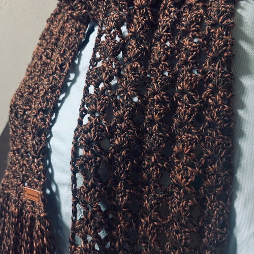 Handmade knitted set scarf, hat and gloves brown