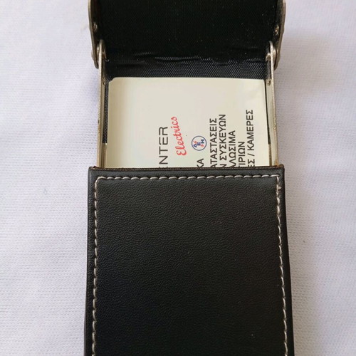 Card holder used, elegant black leather for business cards