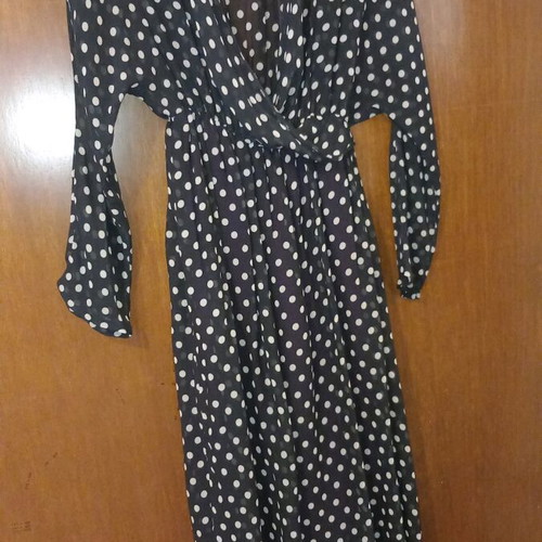 Madame Shoushou polka dot dress black and white like new, draped
