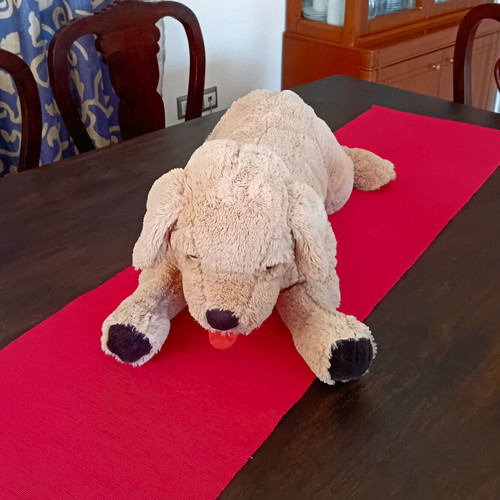 Large plush dog like new, soft beige 70x30 cm