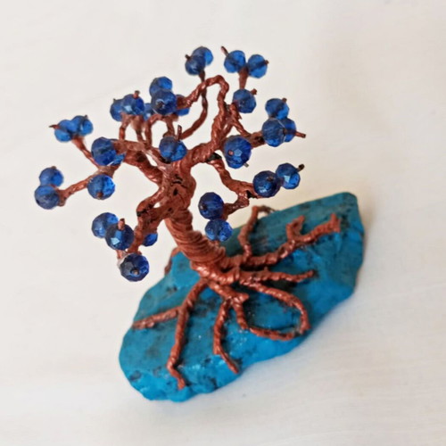 Decorative table tree new with blue beads and stone