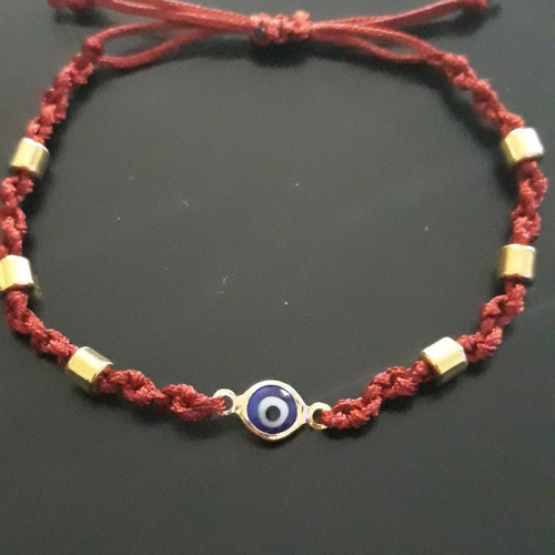 Bracelet with eye and gold beads, handmade, new, red