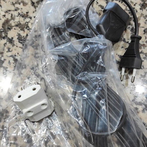 Black bipolar extension cord 10m with male and female plugs and 3-way adapter, new