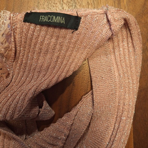 Fracomina blouse like new, pink, rib knit with lace back opening