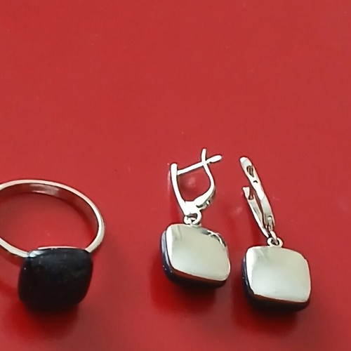 Jewelry set 18 mm ring and earrings, 925 silver and stone, new