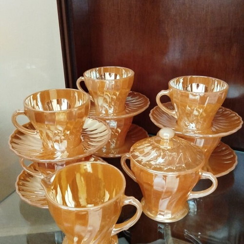 Vintage Fire-King Peach Lustre set like new by Anchor Hocking