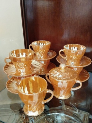 Vintage Fire-King Peach Lustre set like new by Anchor Hocking