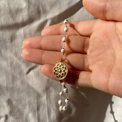 Boho anklet with 24K gold-plated mandala charm made to order
