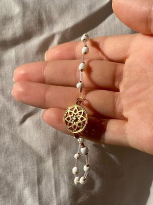Boho anklet with 24K gold-plated mandala charm made to order