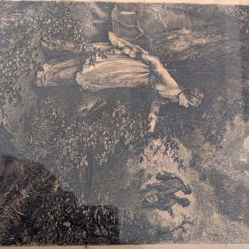 Woodcut used in frame before 1900 possibly wood engraving