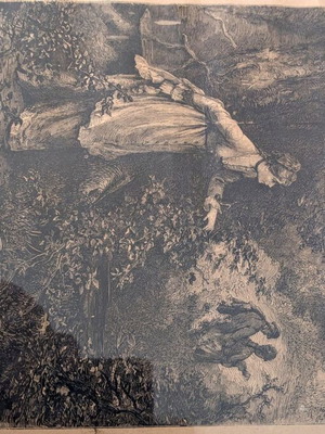 Woodcut used in frame before 1900 possibly wood engraving