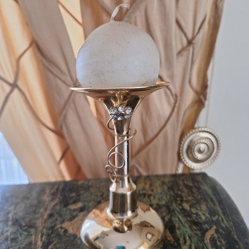 Metal Gold Plated Candleholder 24k with Flower Design and Crystals like new