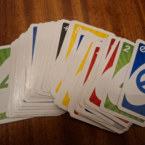 Uno cards used, various, some torn