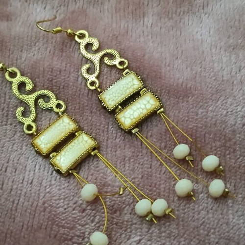 Handmade long earrings used, pink and gold
