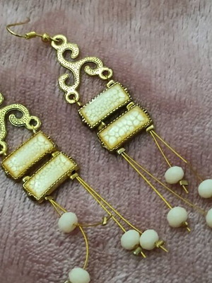 Handmade long earrings used, pink and gold