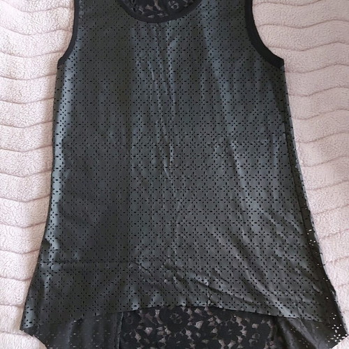 Sleeveless black top with leatherette and lace like new