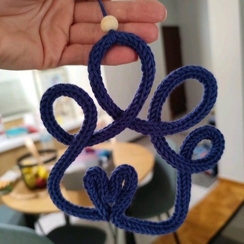 Knitted decorative paw with heart new, handmade