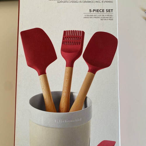 KitchenAid kitchen tools silicone set with ceramic holder, 5 pieces new
