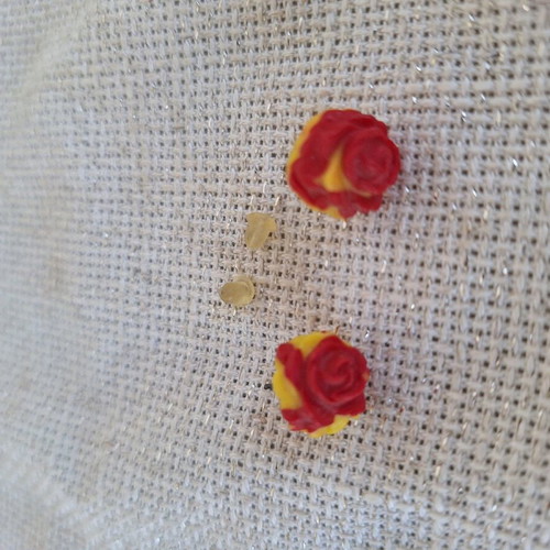 Polymer clay rose earrings custom made, two-tone