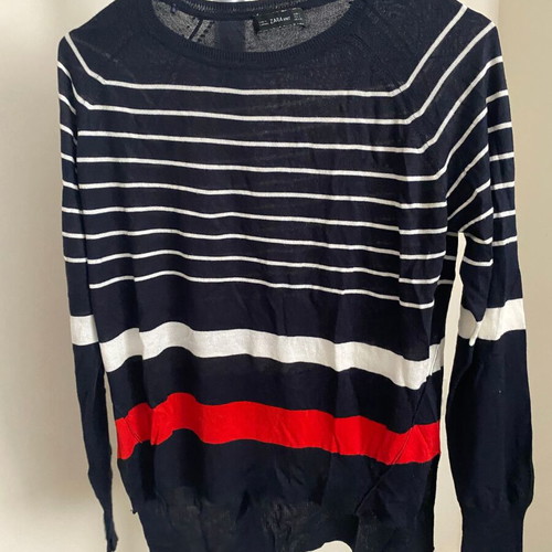 Striped Fine Knit Jumper Zara Knit Small like new, navy with white and red